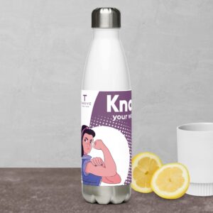 a water bottle with a picture of a woman on it